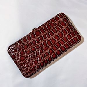 Brown Pebble Print Clamp Wallet